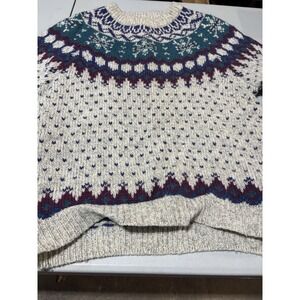 Vintage cotton knit sweater cape isle‎ knitters Size L Snowflake Sweater